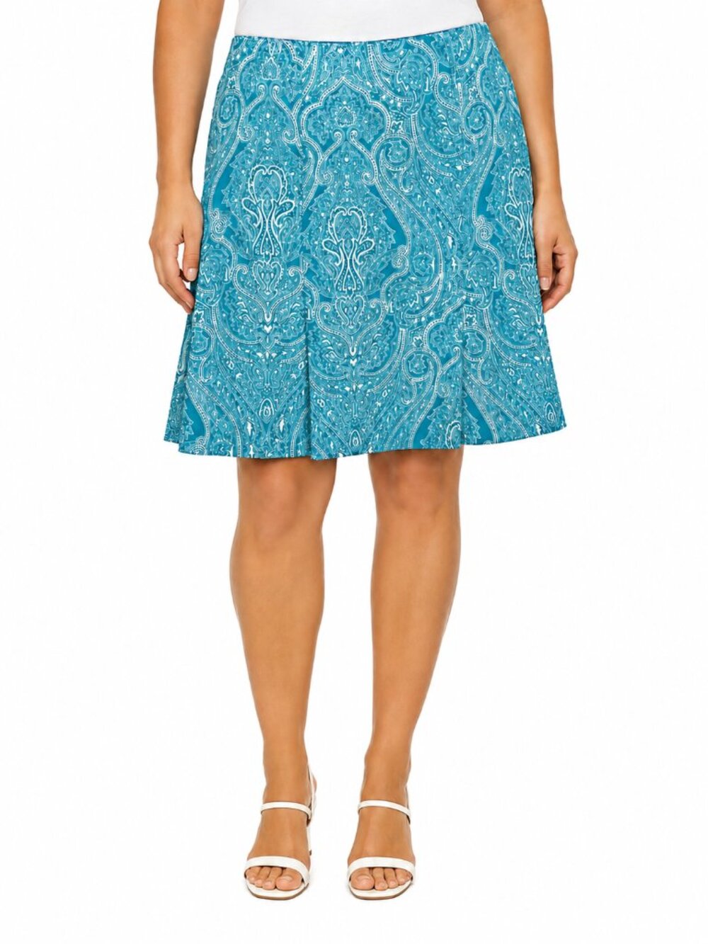 Talbots Petite Turquoise & White Paisley Knee-Length Straight Skirt Size 12P